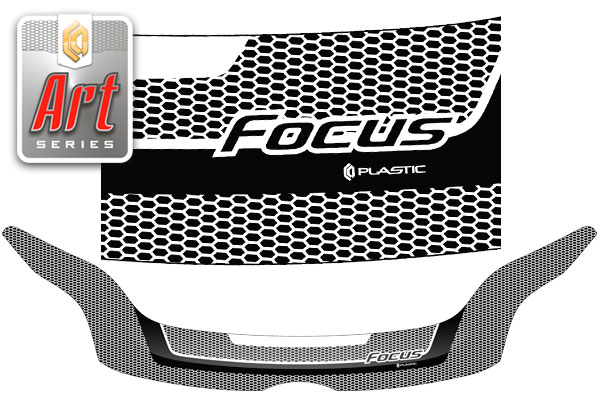 Дефлектор капота (Серия "Art" белая) Ford Focus 3 хэтчбэк