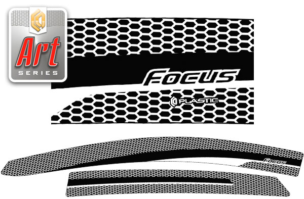 Ветровики дверей (Серия "Art" серебро) Ford Focus 3 хэтчбэк
